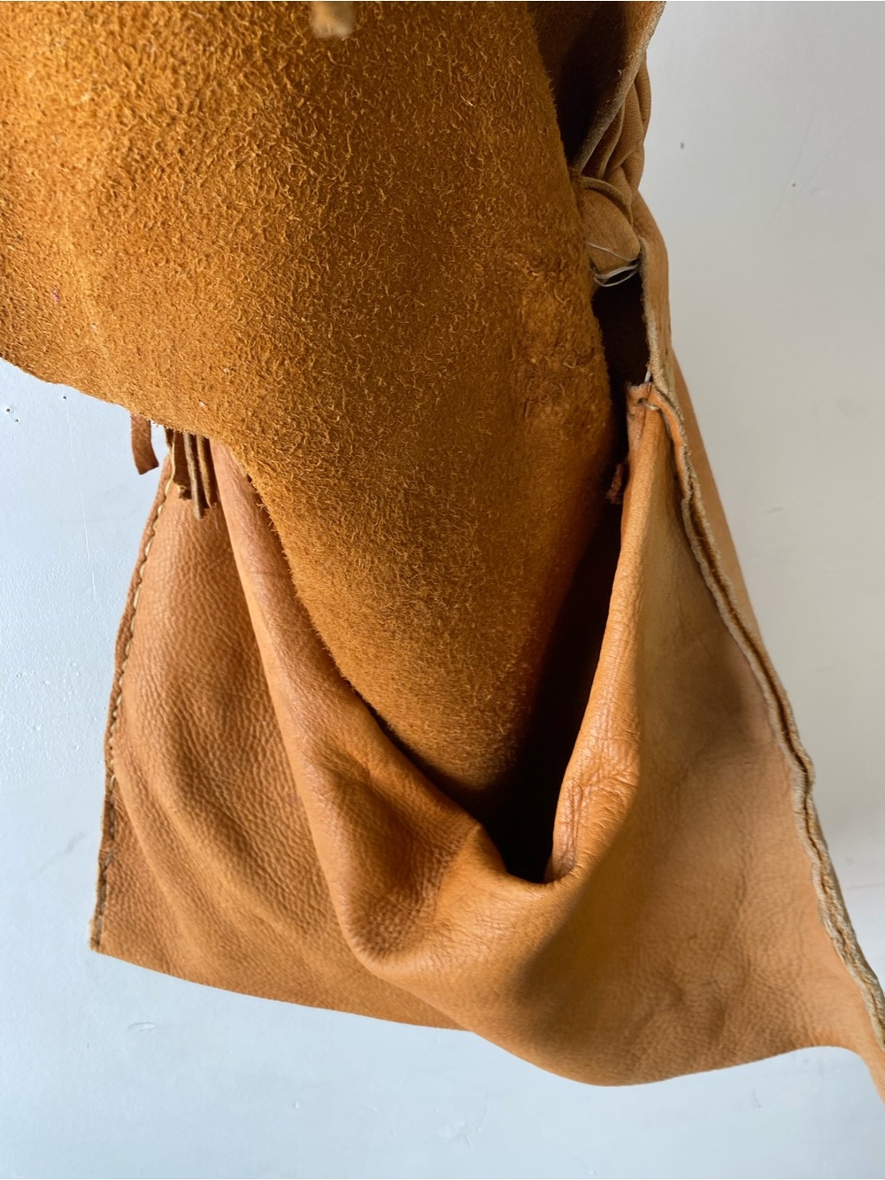 Handmade Asymmetrical Leather Shoulder Bag Tan Distressed Boho Grunge OS - Picture 7 of 16